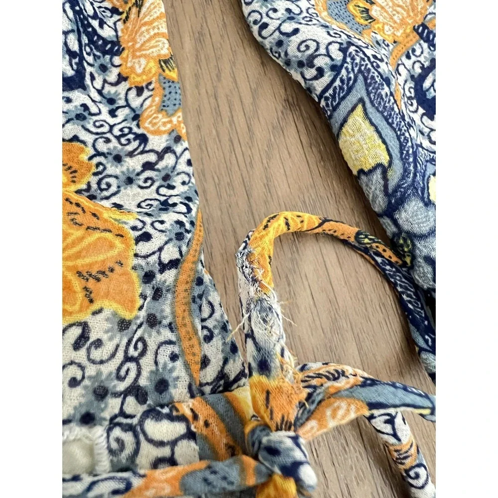 Free People Teegan Mini Dress Medium Blue Yellow‎ Floral Boho Flowy
